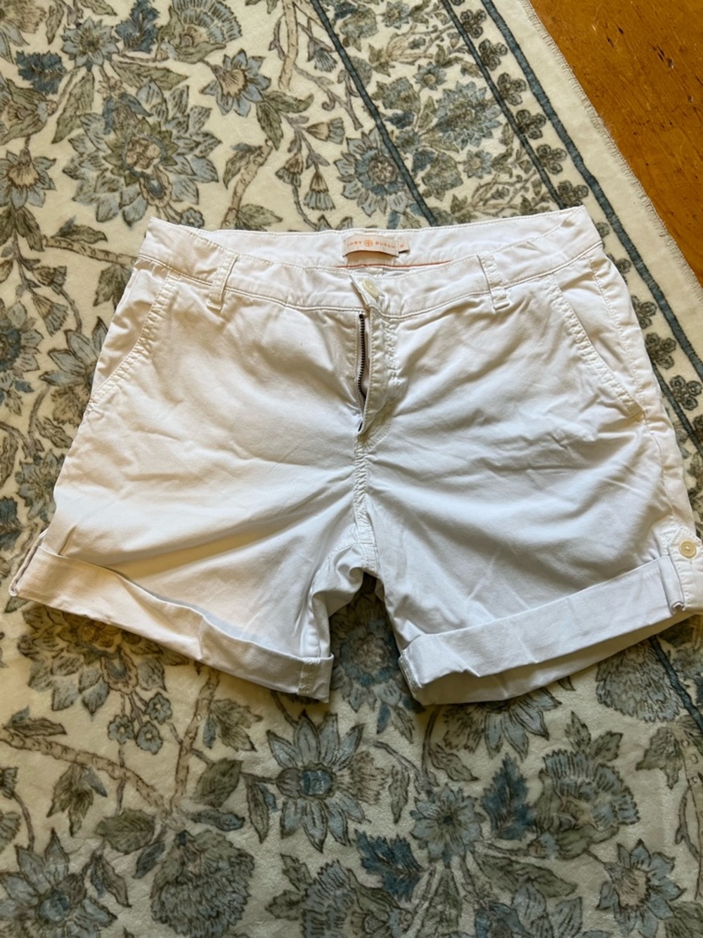 Tory Burch Cream Roll-Cuff Cotton Shorts